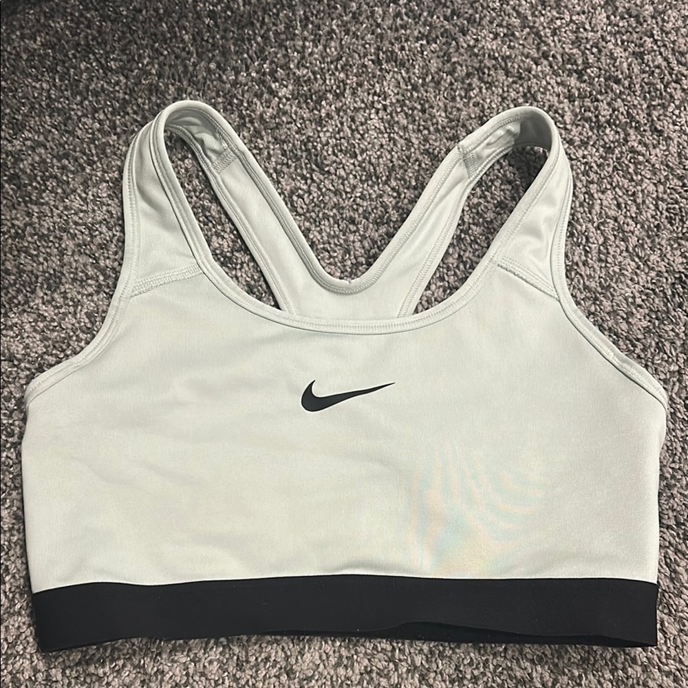 Nike White and Black Sports Bra with Racerback Design